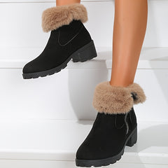 Thick Snow Boots Plush Lined Thermal Chunky Heels Non Slip Outdoor Walking Boots