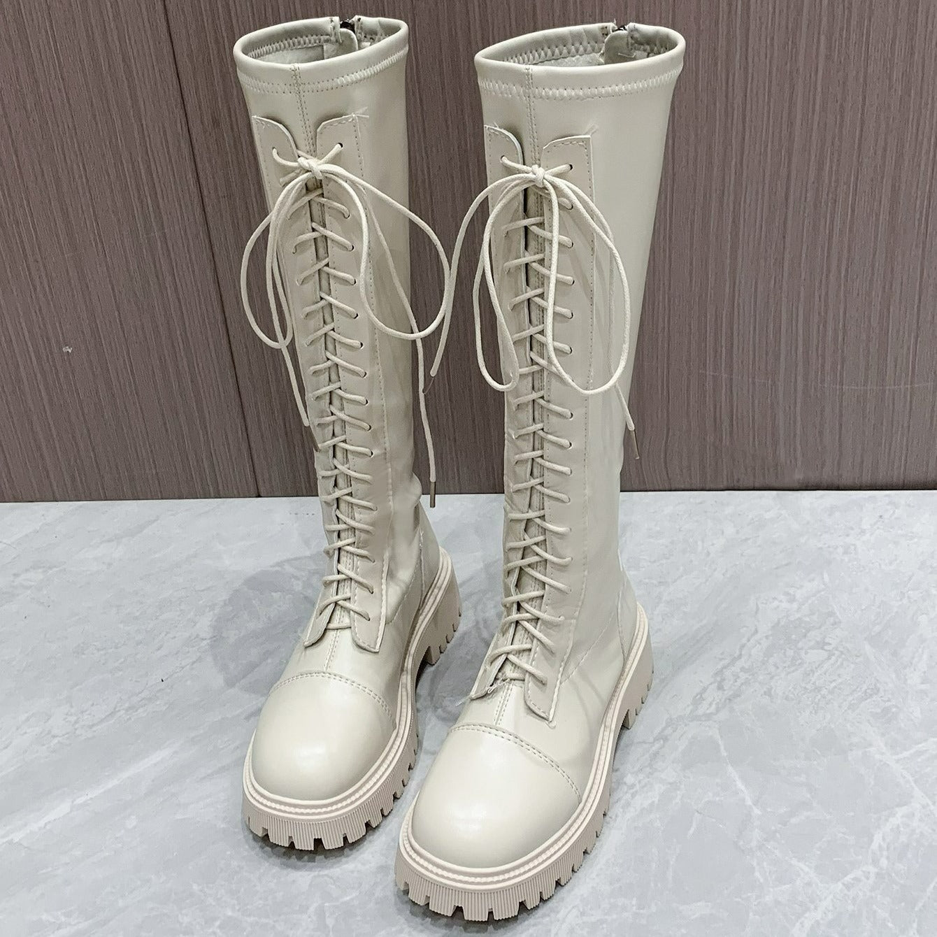 Women's Knee High Lace-up Knight Boots Thick Sole