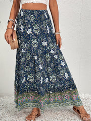 Floral Print Drawstring Waist Skirt Boho Skirt For Spring & Summer