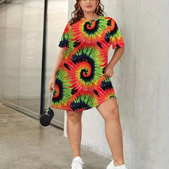 Ombre Tie Dye Geo Print Short Sleeve Comfort Home Wear Dress