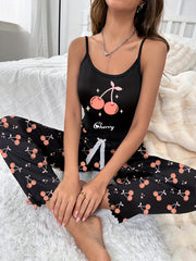 Cherry Print Pajama Set Cami Top & Pants