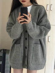 Button Up Pocket Cardigan Long Sleeve for Fall & Winter Women's Clothing