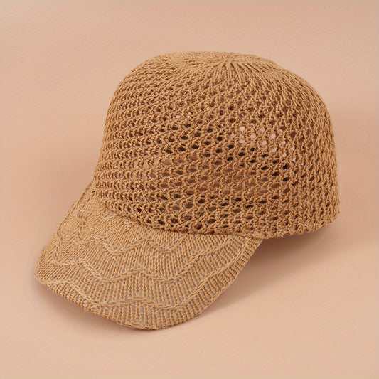Hollow Crochet Baseball Cap Solid Breathable Sports Sun Hat