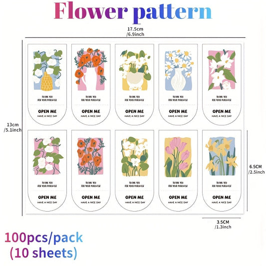 100pcs Rectangular Self-adhesive Packaging Stickers Thank You Labels