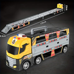 Construction Vehicle Transport Truck & Fire Engine Carrier Toy Set