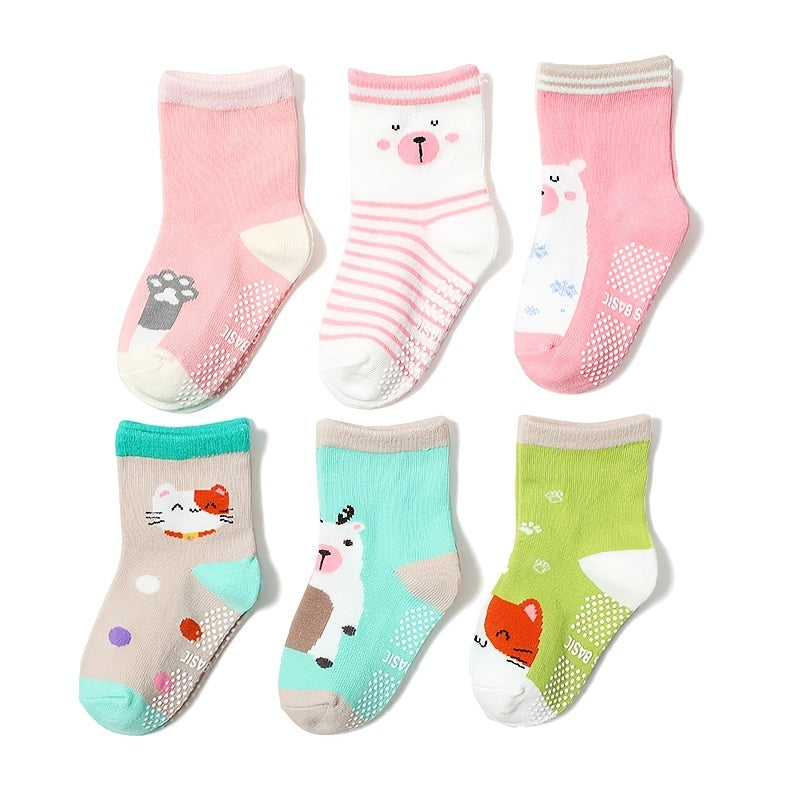12 Pairs Baby Animal Print Crew Socks Non-Slip Cotton Toddler Socks