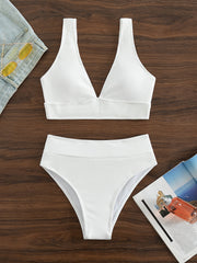 Solid Rib nit High Waist Bikini Swimsuit