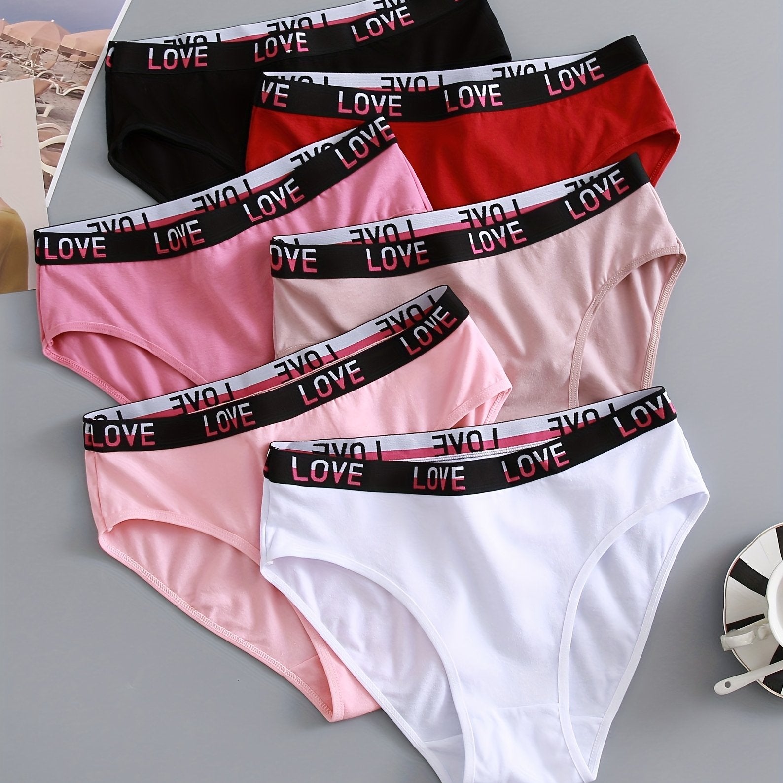 6 Pack Plus Size Love Letter Tape Panties Set