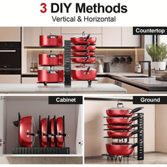Heavy Duty Pots Pans Organizer Rack Under Cabinet 8 Tier Adjustable Height