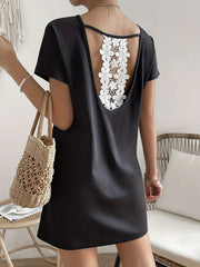 Lace Back Cut Out Dress Short Sleeve Casual Dress