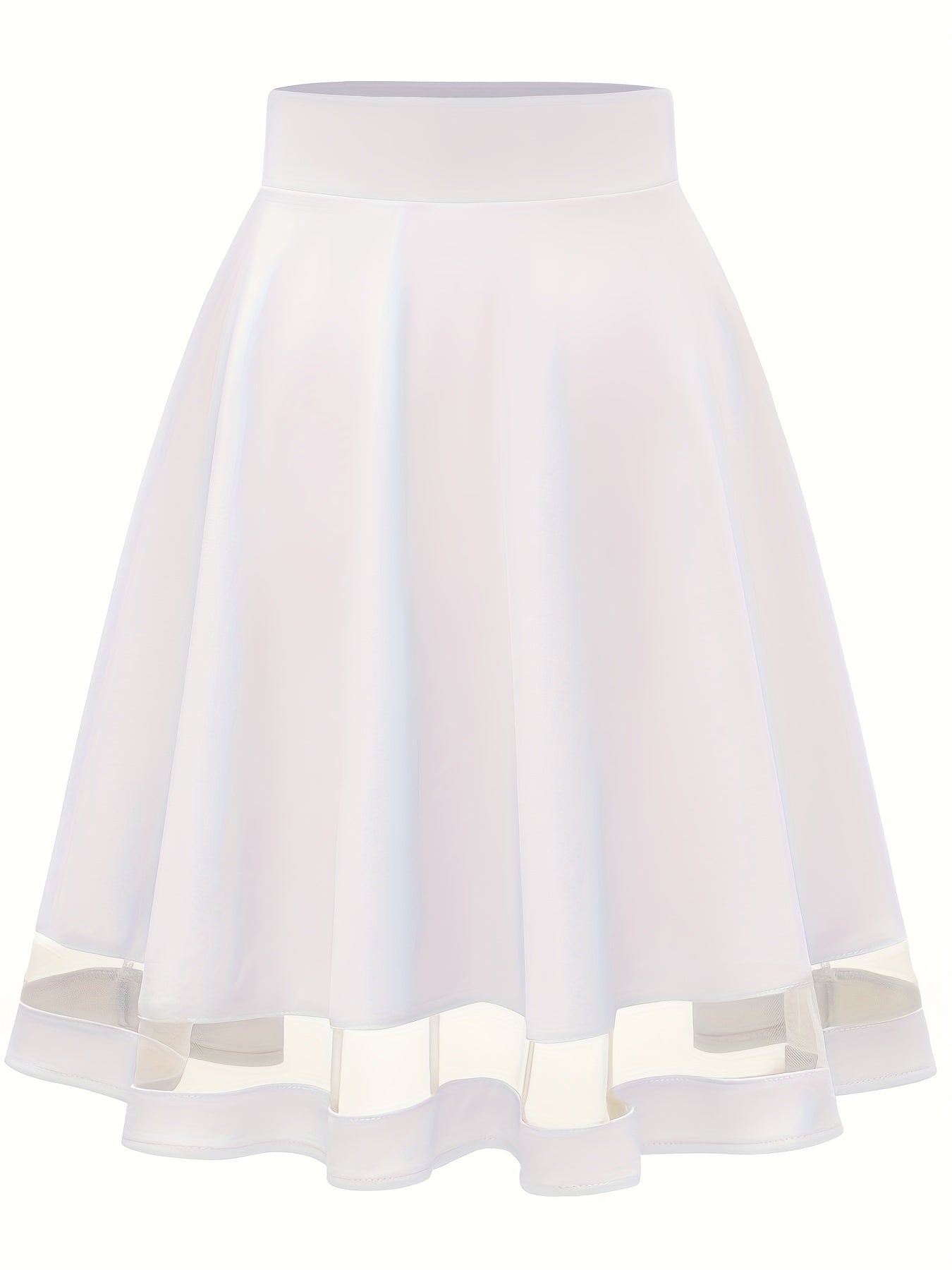 Mesh Splicing Skater Skirts High Waist A Line Solid Skirts
