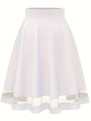 Mesh Splicing Skater Skirts High Waist A Line Solid Skirts