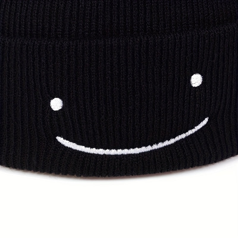 Happy Face Knit Cuffed Beanie Hat