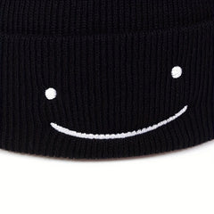 Happy Face Knit Cuffed Beanie Hat