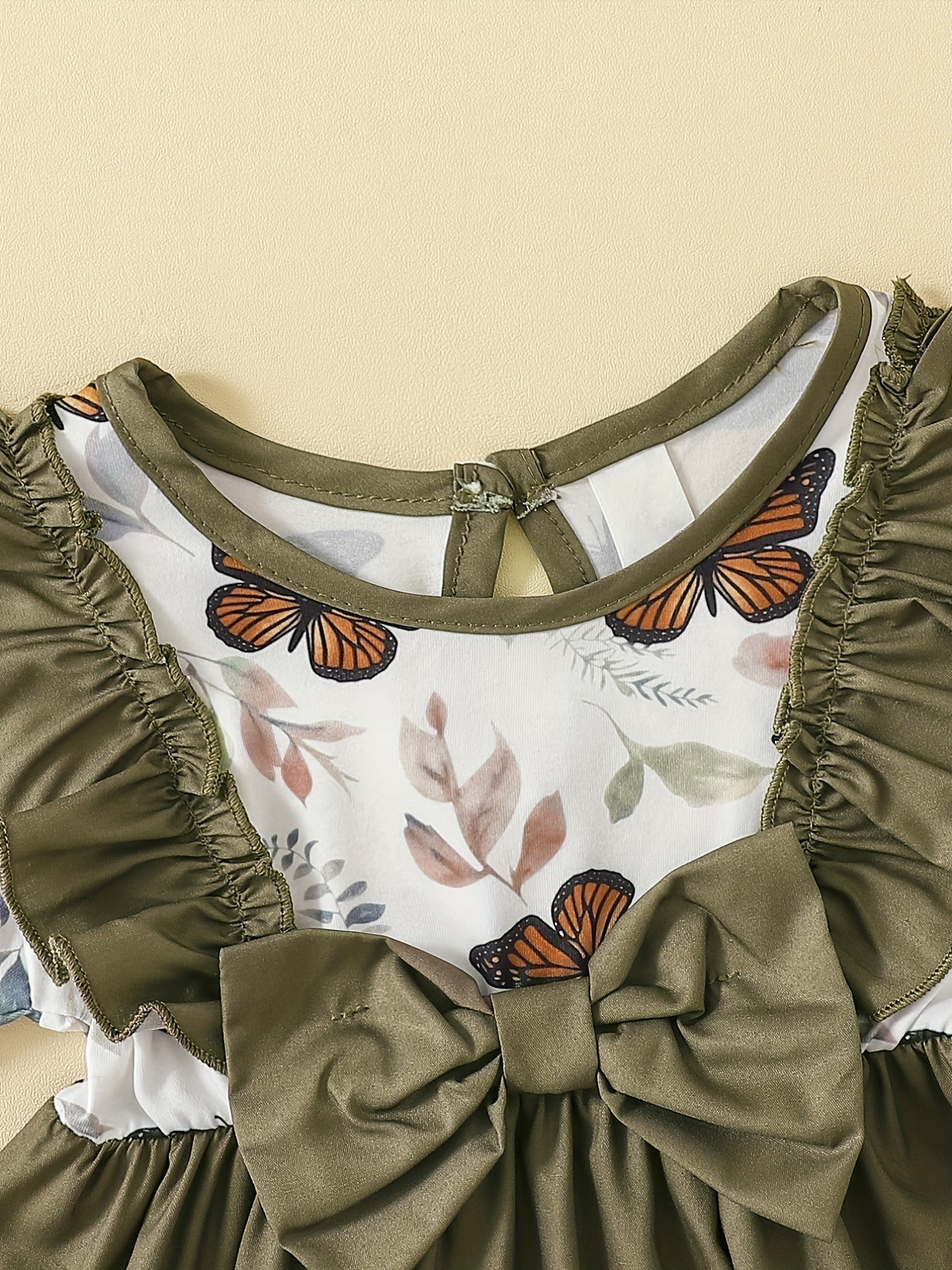 Baby Girls Butterfly Print Big Bow Dress Headscarf 2pcs Suit