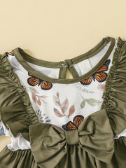 Baby Girls Butterfly Print Big Bow Dress Headscarf 2pcs Suit