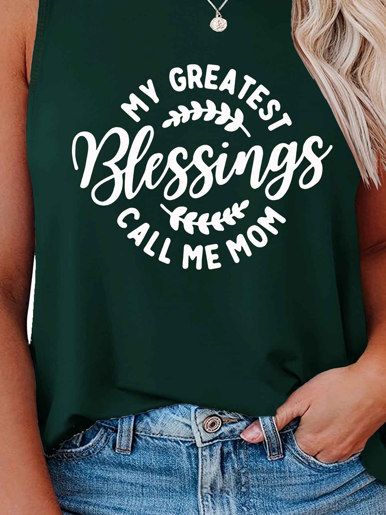 Casual Tank Top Women's Plus Slogan Print Round Neck Tank