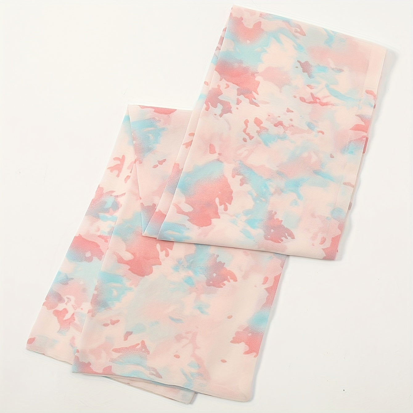 Pink Floral Print Skinny Scarf Chiffon Long Ribbon Neckerchief