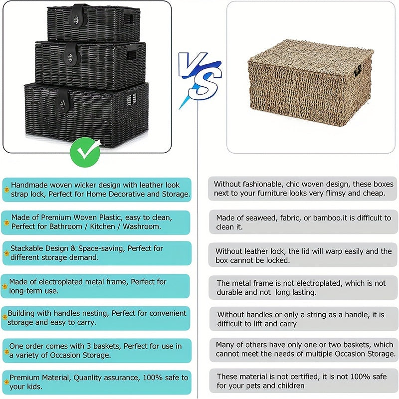 Desktop Woven Box W/Lid Skincare Storage Box Durable Basket