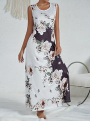 Floral Print Lounge Dress Sleeveless Crew Neck Comfy Home Dress