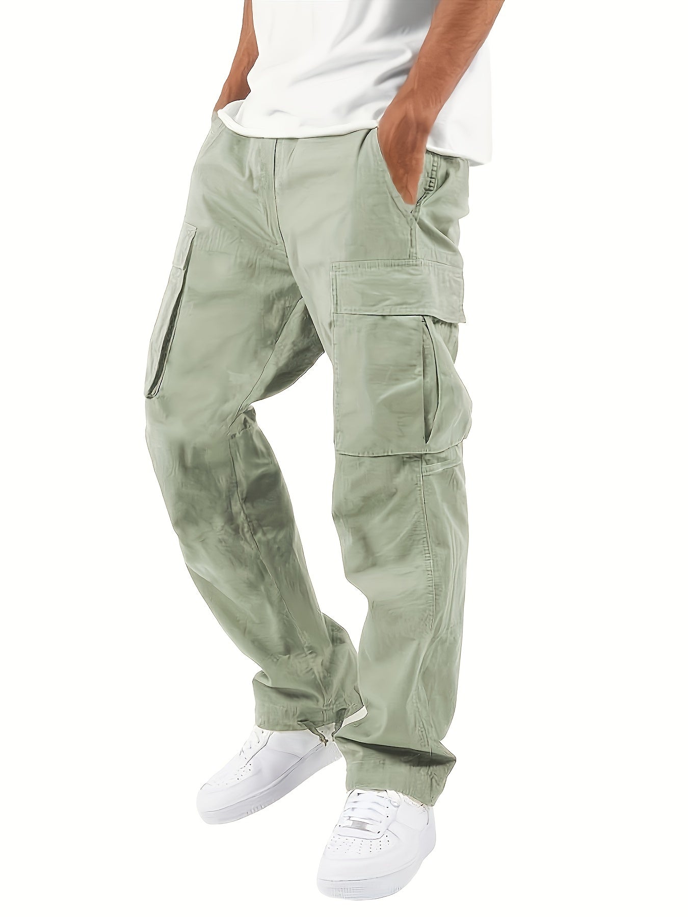 Men's Heavyweight Cargo Pants Elastic Waist Jogger Sweatpants