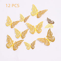12pcs 3D Golden Butterfly Wall Decorations for Birthday Party and Cake Decor
