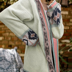 Geo Pattern Long Sleeve Open Front Sweater Cardigan