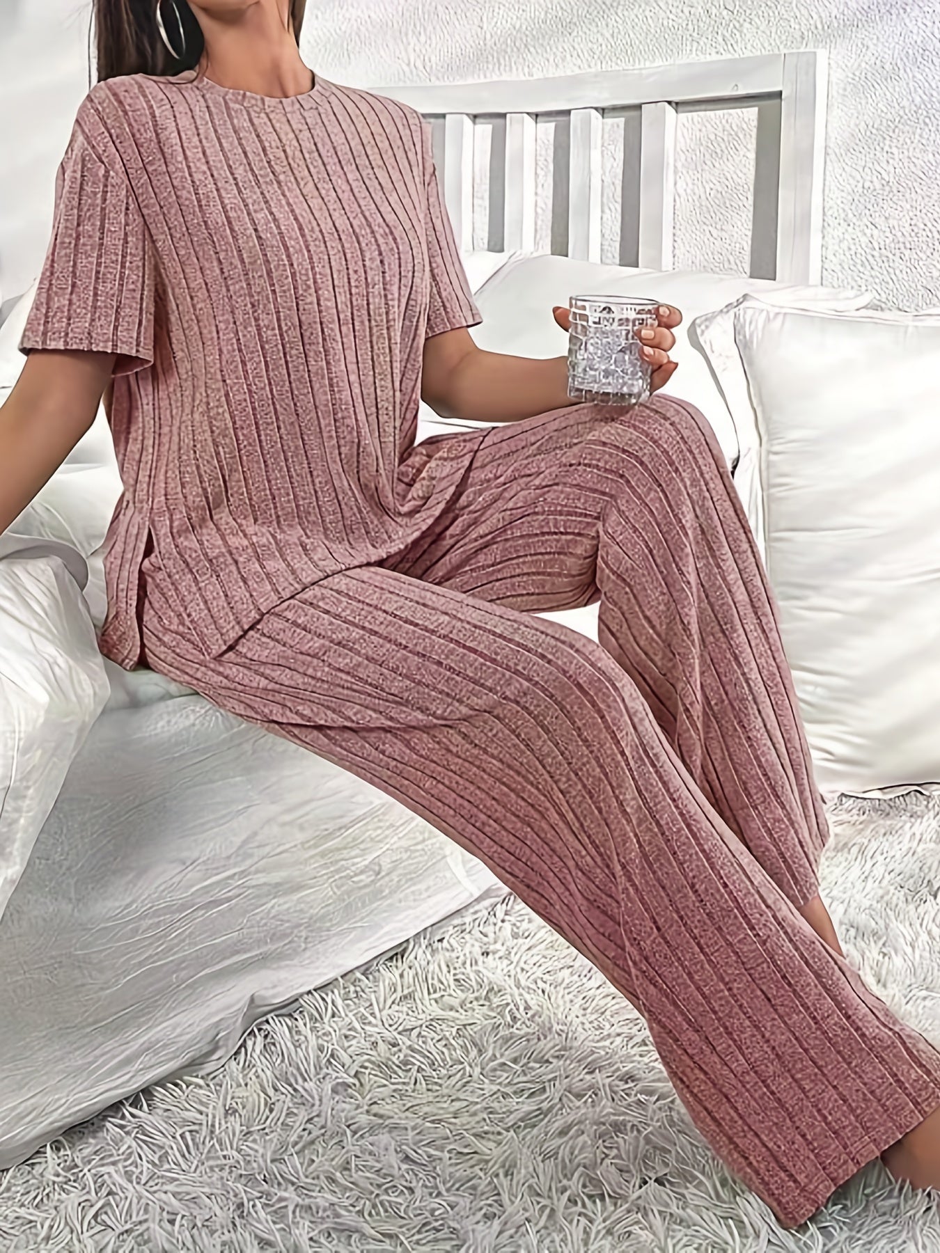 Short Sleeve Crew Neck Lounge Set Top & Pants