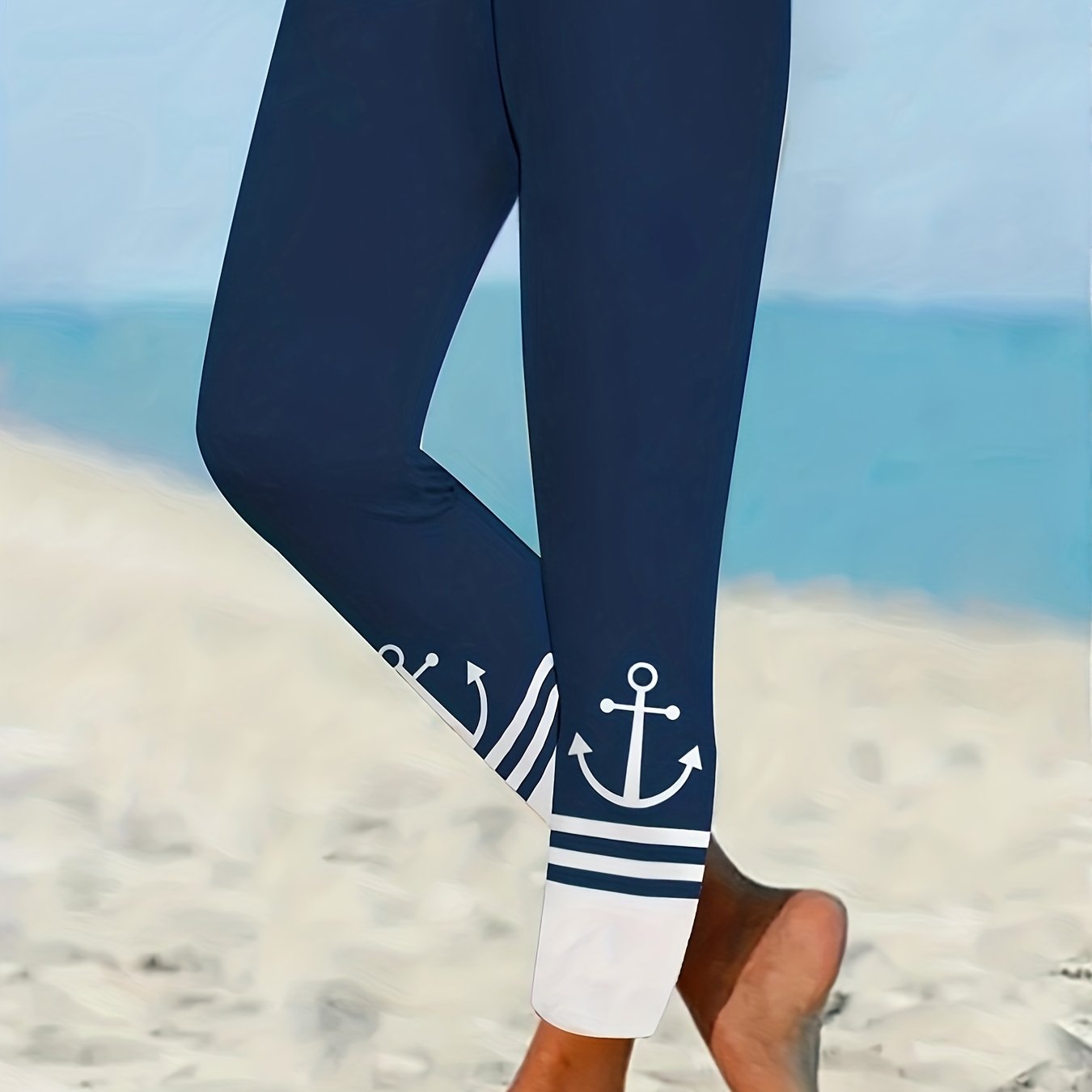 Anchor Print Skinny Leggings Stretchy Leggings Women's Clothing