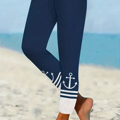 Anchor Print Skinny Leggings Stretchy Leggings Women's Clothing