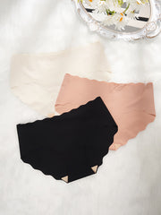 3pcs Seamless Scallop Trim Briefs Stretchy Intimates Panties Women's Lingerie
