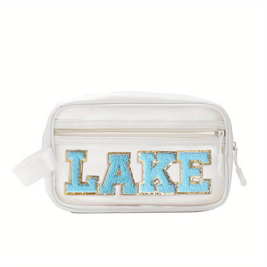 Transparent Cosmetic Bag with Chenille Letter Patch for Women and Teens
