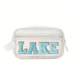 Transparent Cosmetic Bag with Chenille Letter Patch for Women and Teens