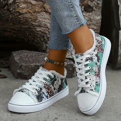 Leopard Print Lace-Up Sneakers Lightweight Outdoor Comfy Shoes
