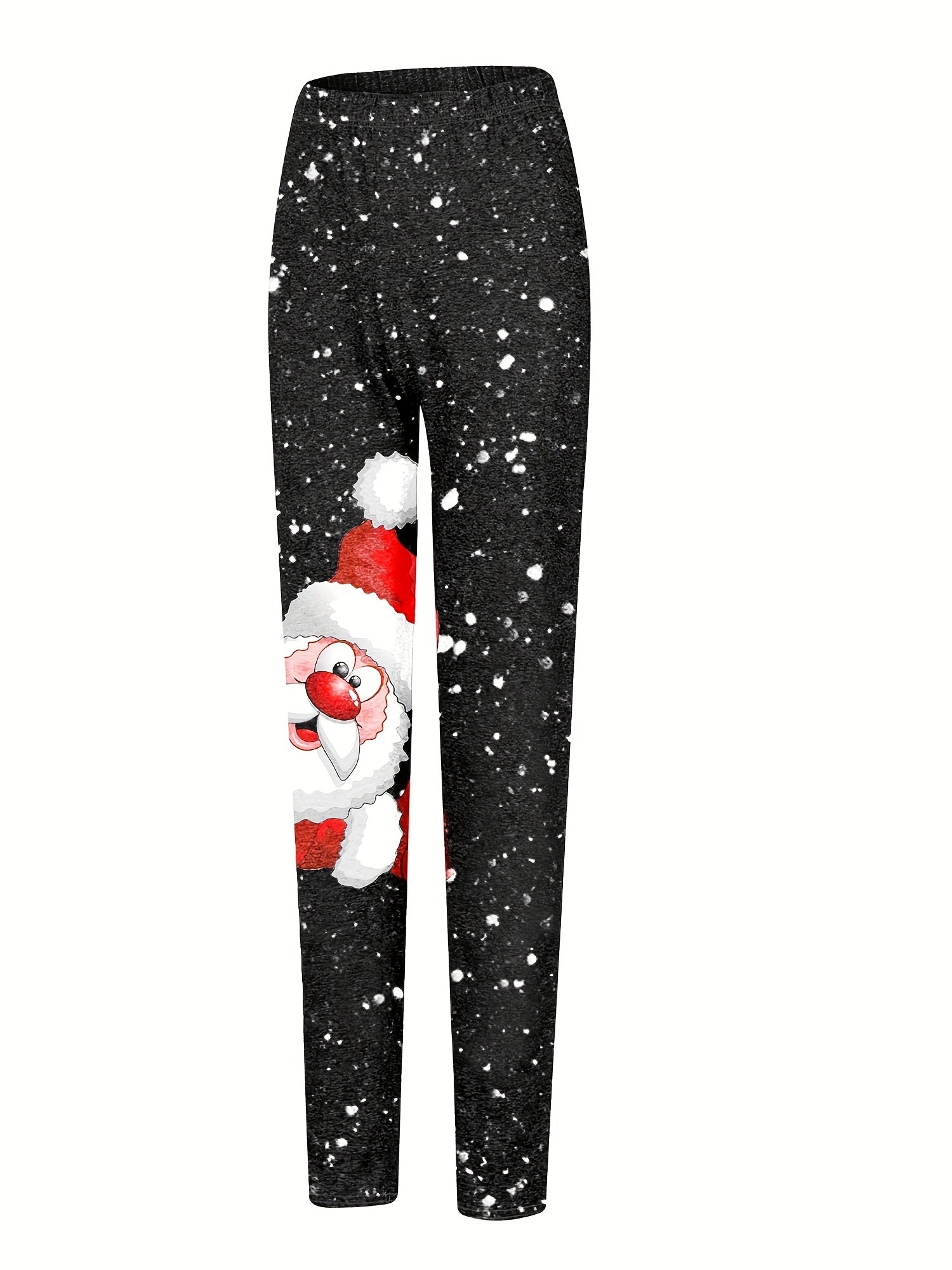 Christmas Leggings Santa Claus Print Elastic High Rise Sl