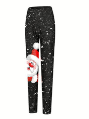 Christmas Leggings Santa Claus Print Elastic High Rise Sl