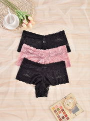 3 Pack Women's Plus Lace Trim Briefs Set