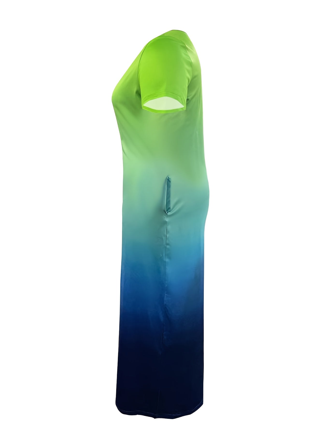 Ombre Print Short Sleeve V Neck Maxi Dress