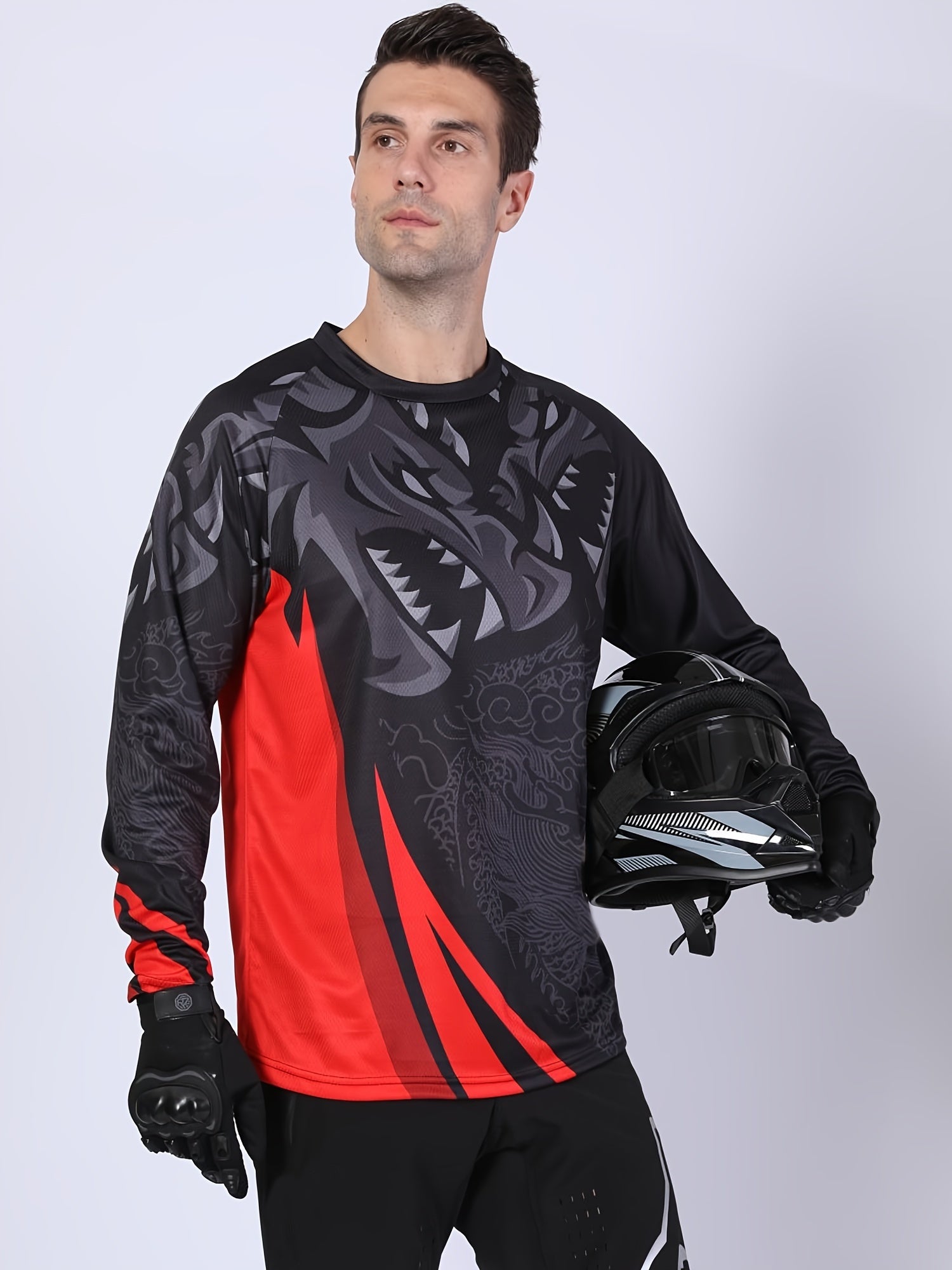 Men's Lion Pattern Long Sleeve Motorcycle T-shirt