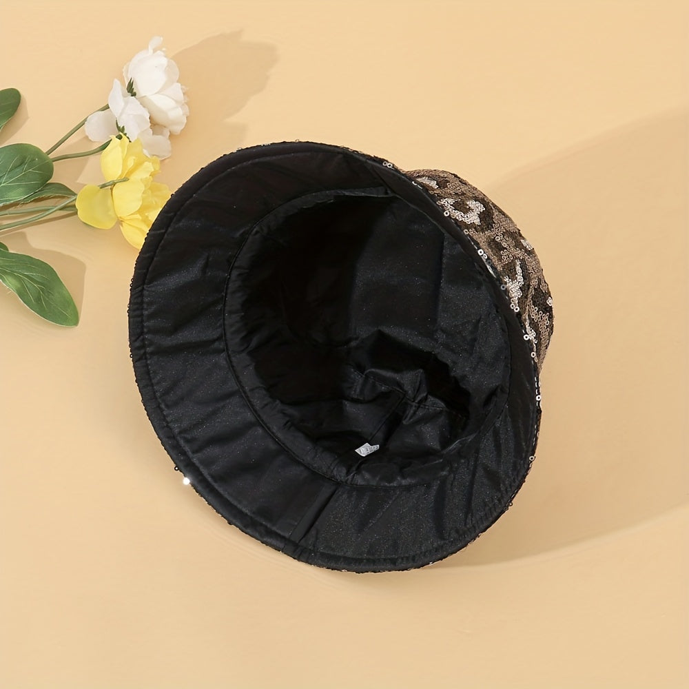 Leopard Print Sequin Casual Bucket Hat