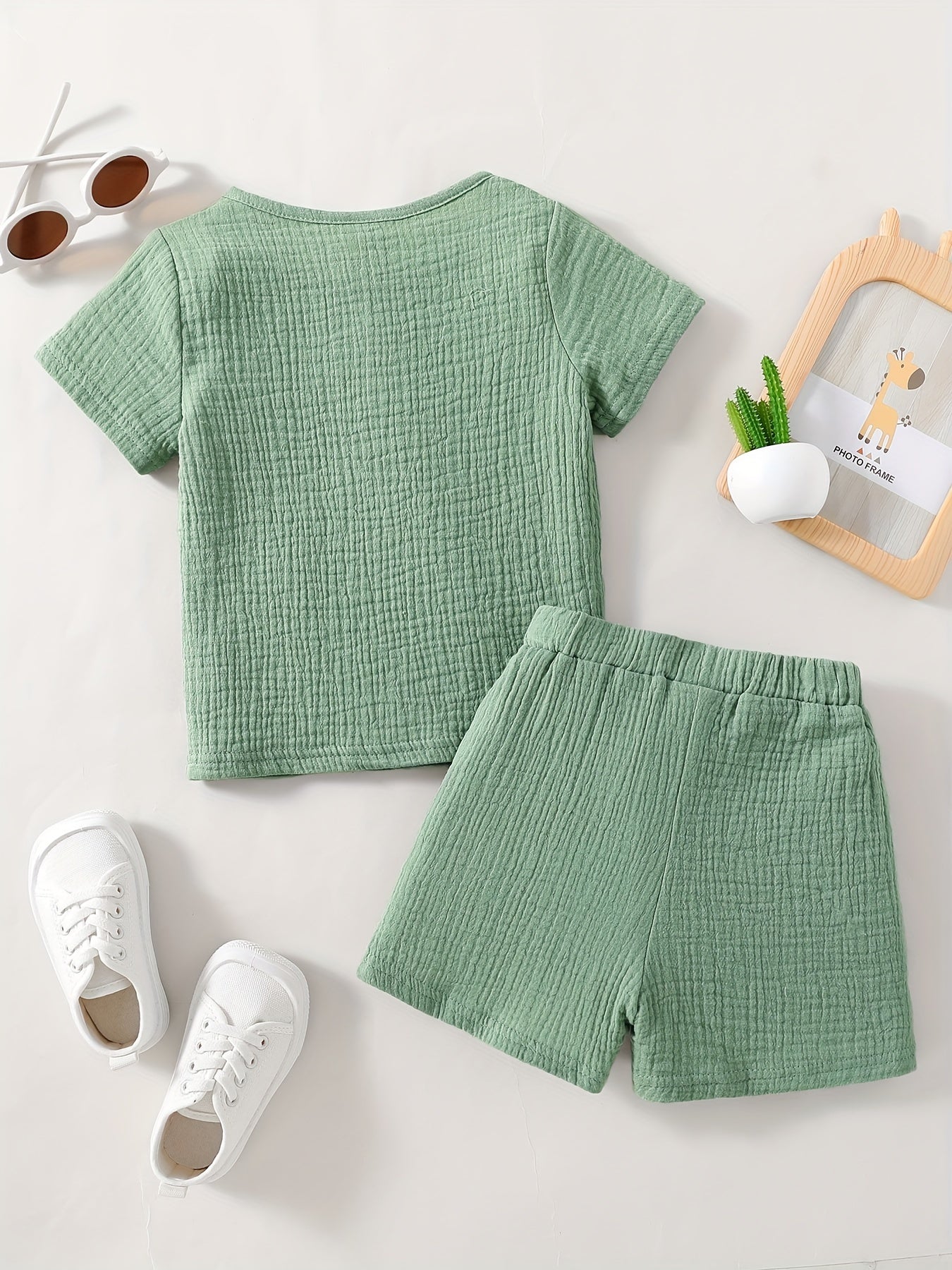 2pcs Infant Baby Button Short Sleeve Tees & Shorts