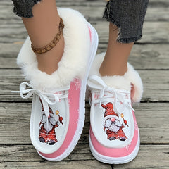 Christmas Santa Print Plush Lined Snow Boots with Thermal Furry Lining
