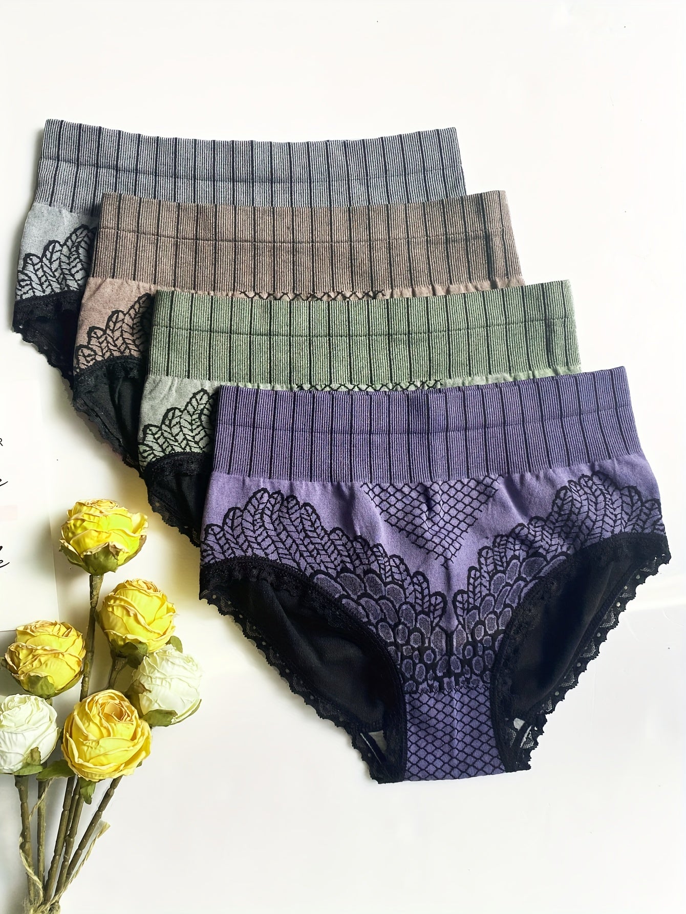 7pcs Lace Stitching Briefs High Waist Sexy Panties Women's Lingerie