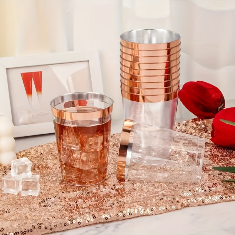 50Pcs 10Oz Rose Golden Plastic Cups for Cold Drinks Party Supplies