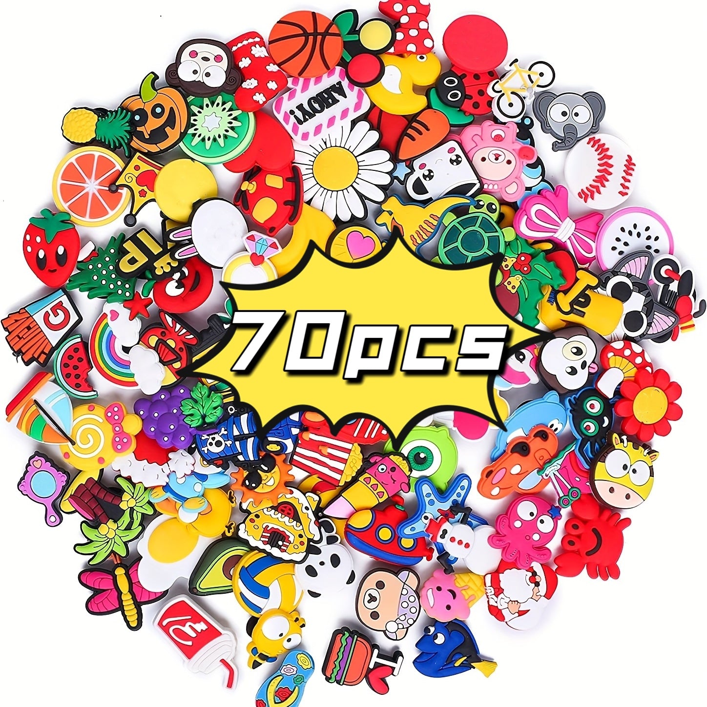 70 Pcs Random PVC Shoe Charms Garden Shoes Wristband Bracelet Docreation