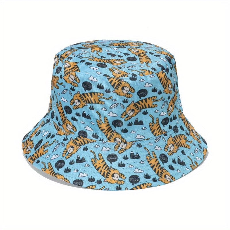 Animal Print Bucket Hat Lightweight Sunscreen Fish Tiger Flamingo Shark Dinosaur
