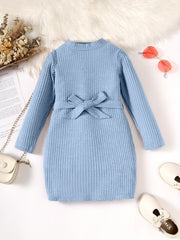 Toddler Girls Waffle Knit Dress With Belt
