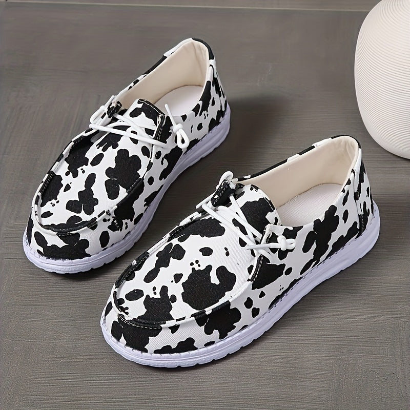 Cow Print Canvas Shoes Flat Lightweight Comfortable Outdoor Walking Shoes