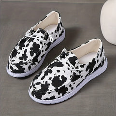Cow Print Canvas Shoes Flat Lightweight Comfortable Outdoor Walking Shoes