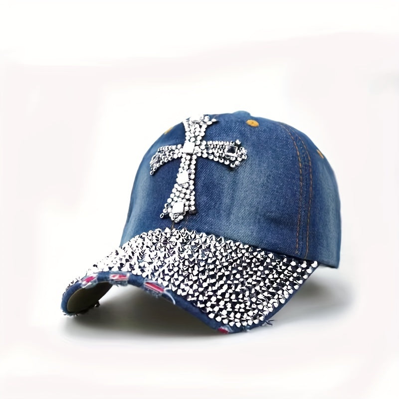 Rhinestone Cross Baseball Cap Y2K Distressed Dad Hats Sun Hats For Women